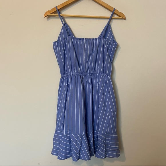 Express Blue & White Pinstripe Ruffle Wrap Dress | NWT  Small - Picture 7 of 9